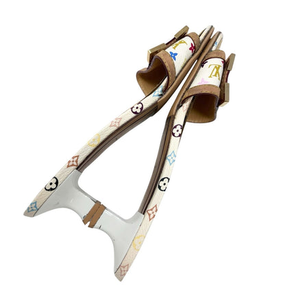 LOUIS VUITTON Vintage Monogram Multicolor Sandals Heels #37 White Beige 902545