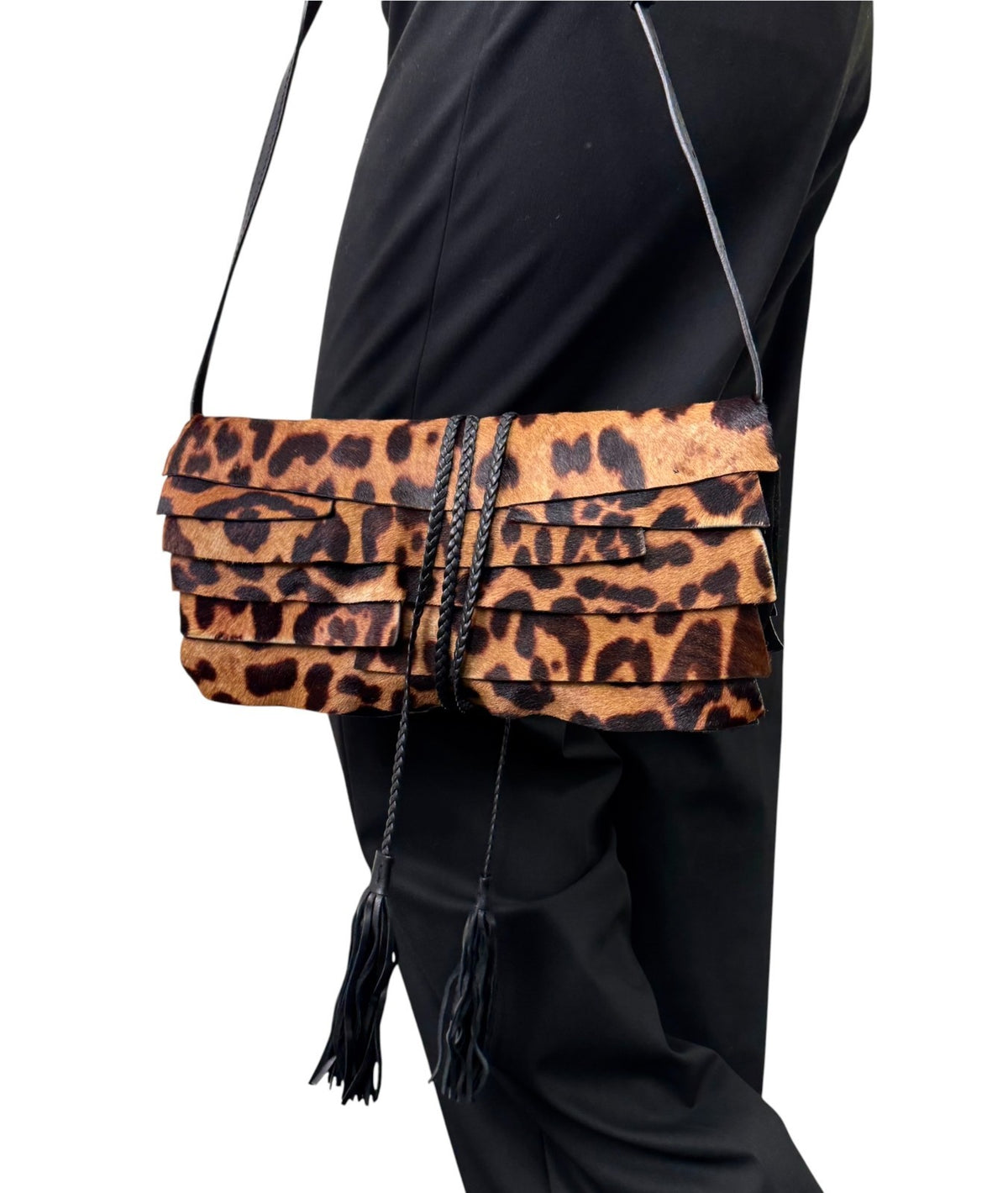 Yves Saint Laurent Vintage YSL Frill Fringe Pony Calf Hair Bag Brown 902825