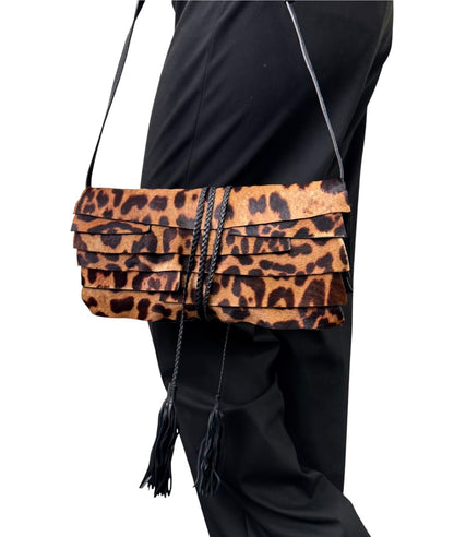 Yves Saint Laurent Vintage YSL Frill Fringe Pony Calf Hair Bag Brown 902825