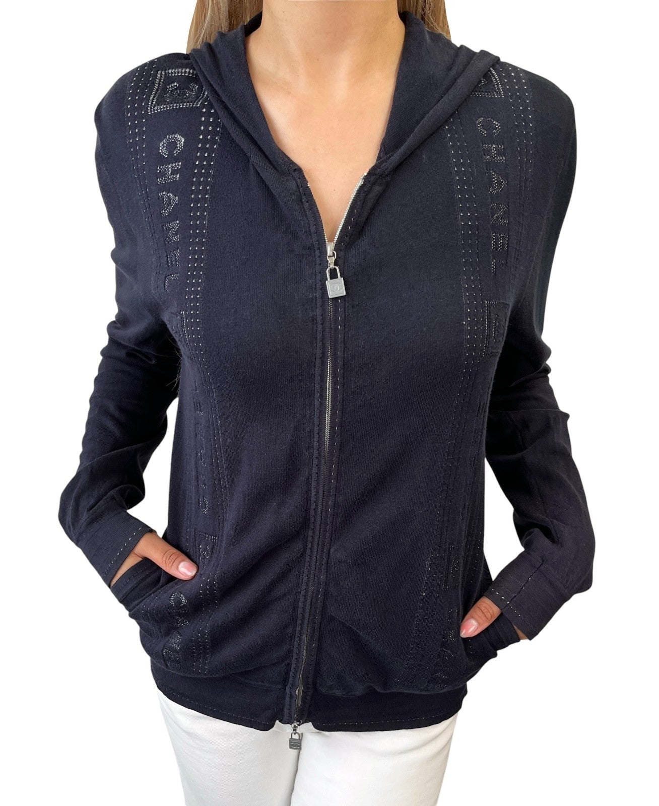 CHANEL Sport Vintage 07C CC Logo Zip Hoodie Jacket Top #36 Blue White 902073