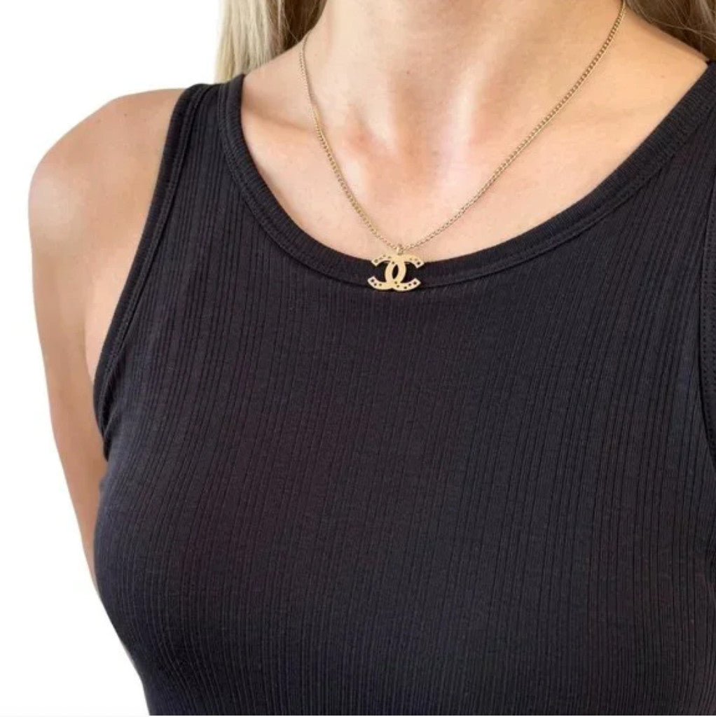 CHANEL Vintage 03A CC Mark Logo Necklace Accessory Star Jewelry Gold Metal