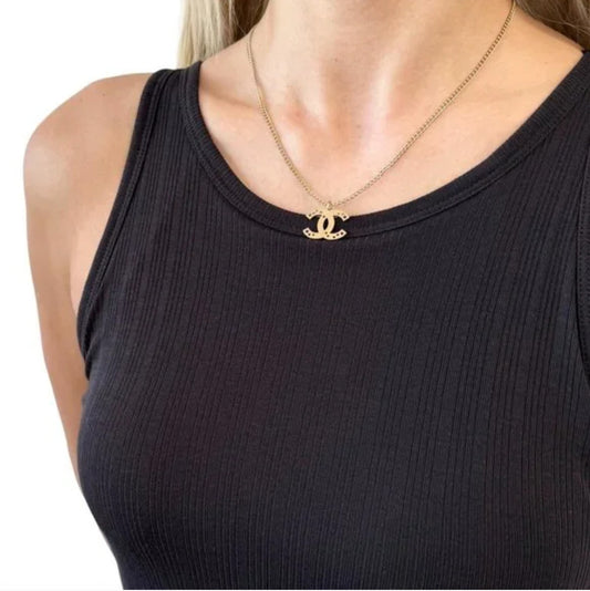 CHANEL Vintage 03A CC Mark Logo Necklace Accessory Star Jewelry Gold Metal
