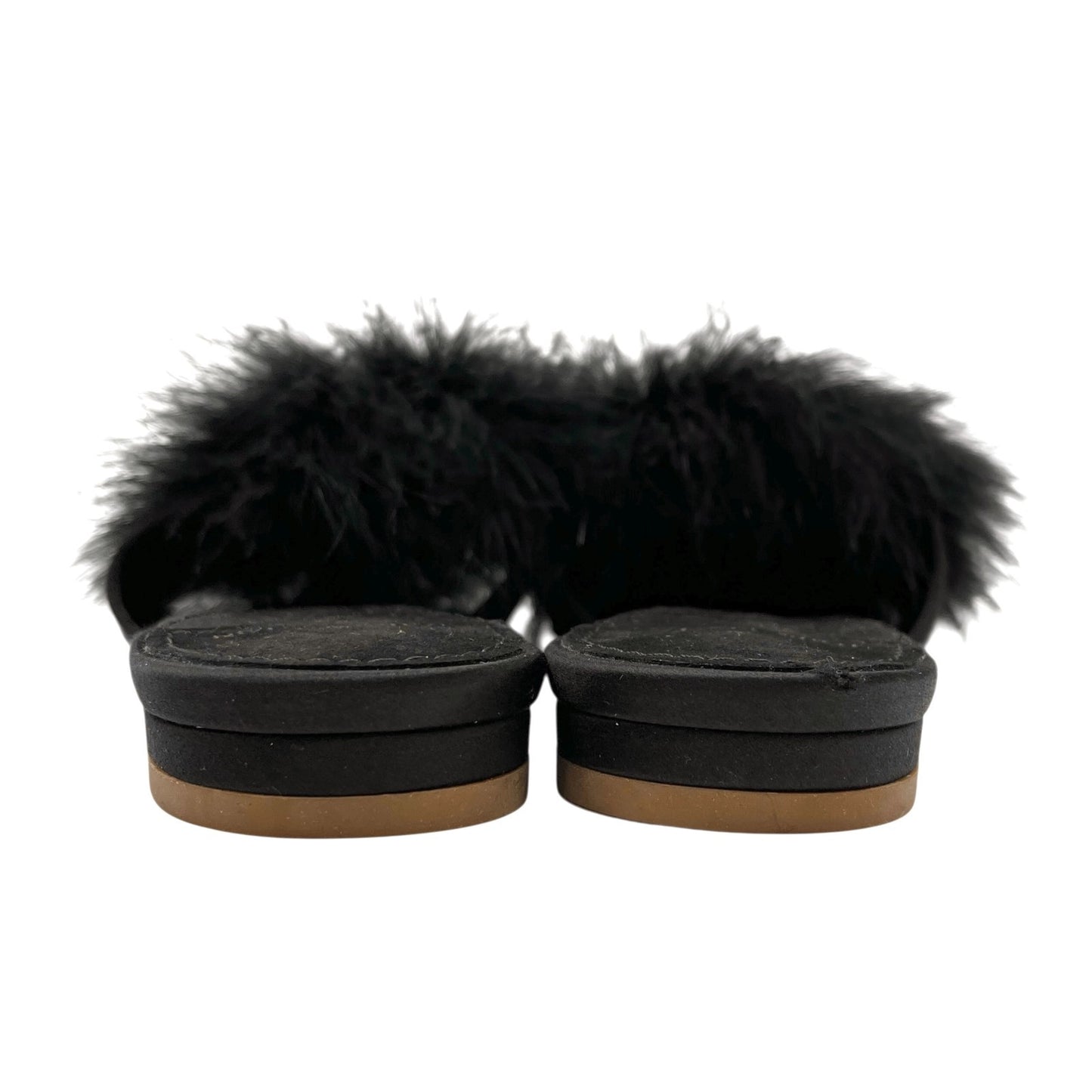 LOUIS VUITTON LV Bijou Logo Fur Flat Sandals #36 Rhinestone Black Gold Satin