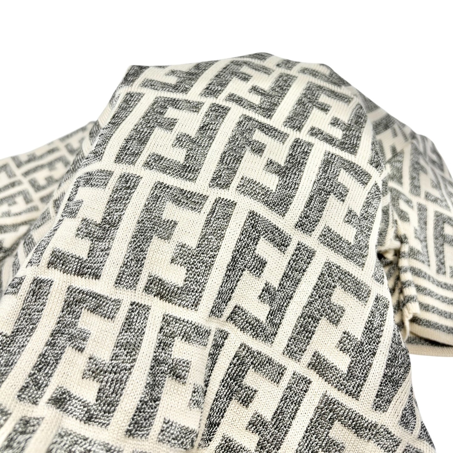 FENDI Vintage Zucca Monogram Short Sleeve Sweater Knit Top Cotton Gray Cream