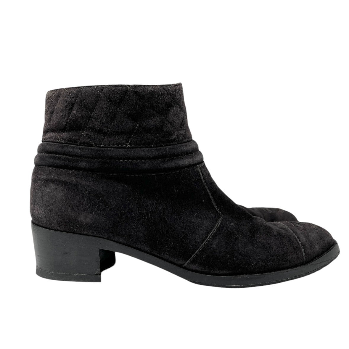 CHANEL Vintage CC Mark Logo Short Boots #38-38.5 Brown Suede Stitch Zip