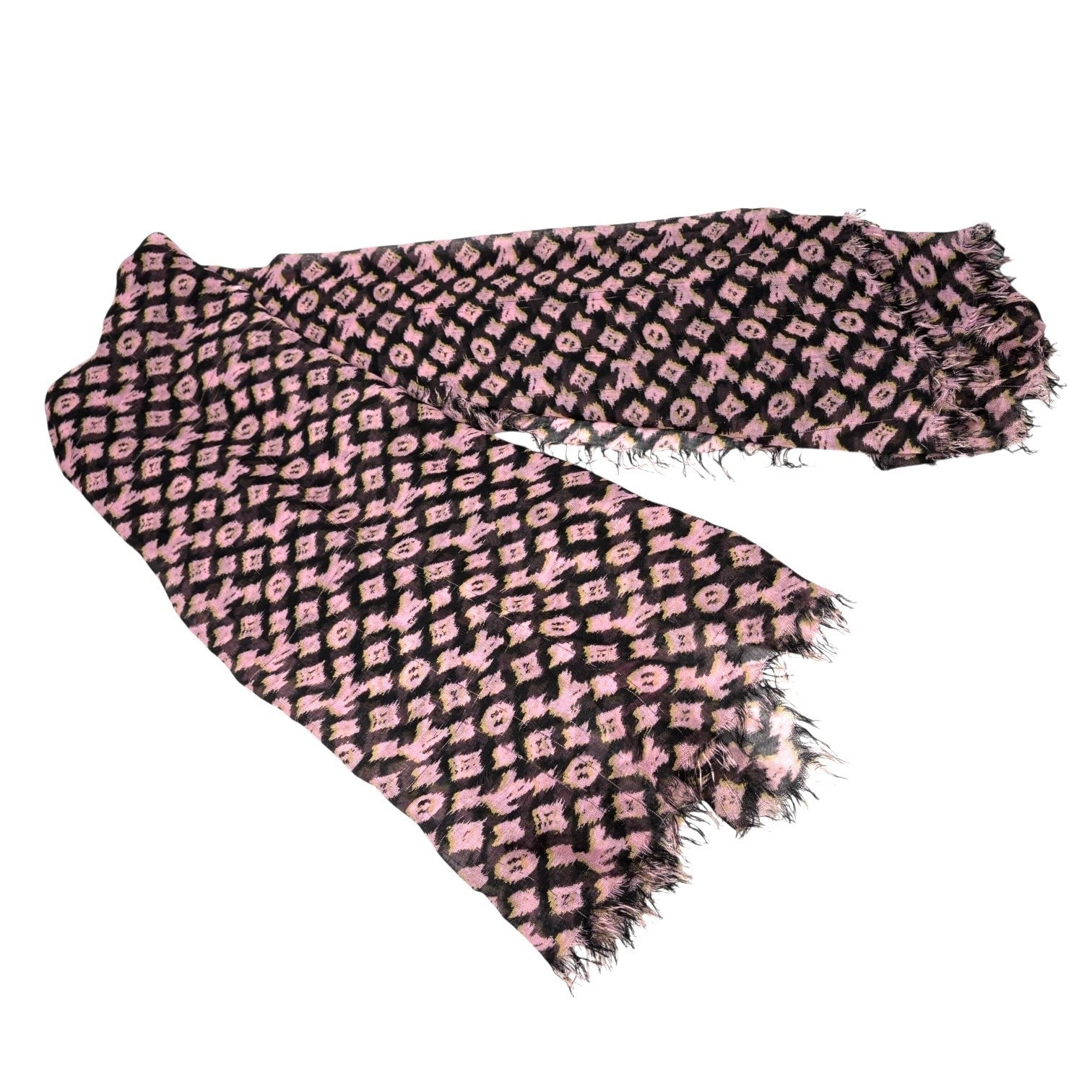 LOUIS VUITTON Vintage Monogram Logo Graffiti Scarf Shawl Pink Black Yellow Silk