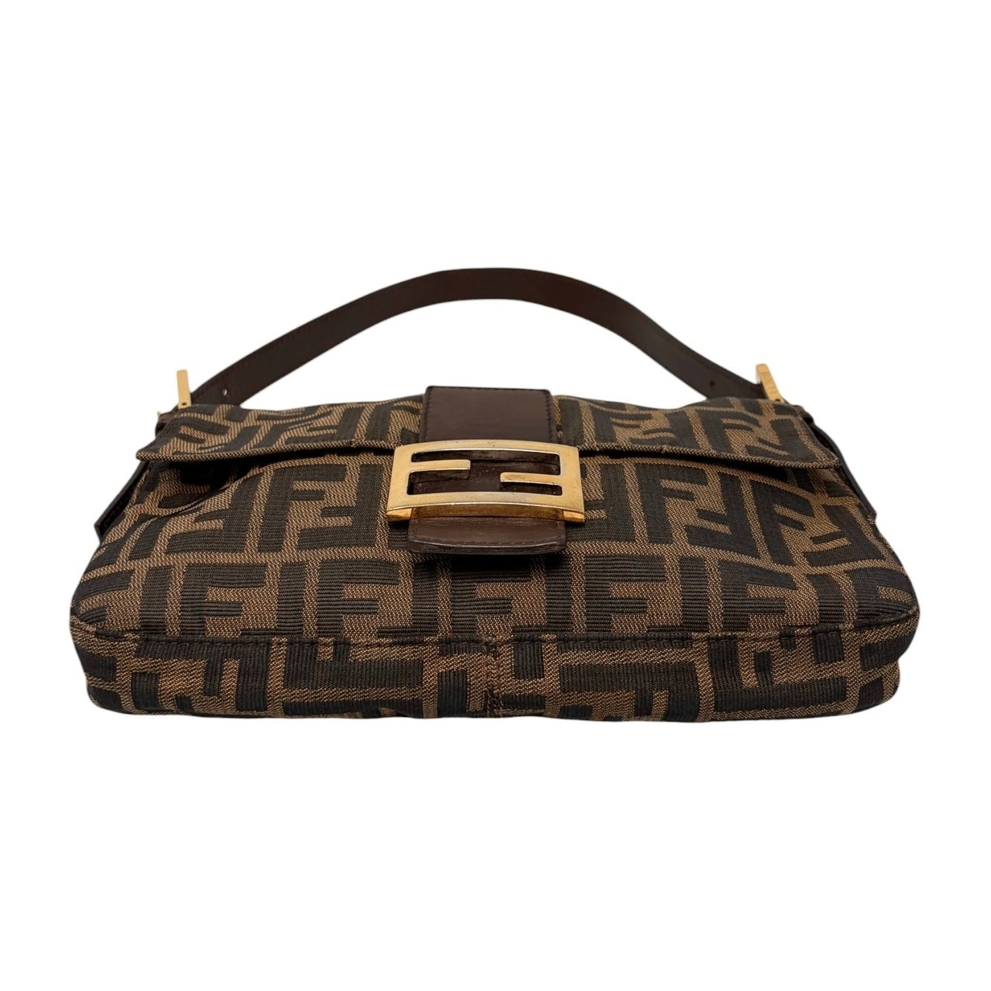 FENDI Vintage FF Logo Zucca Mamma Baguette Canvas Shoulder Bag Brown 901836