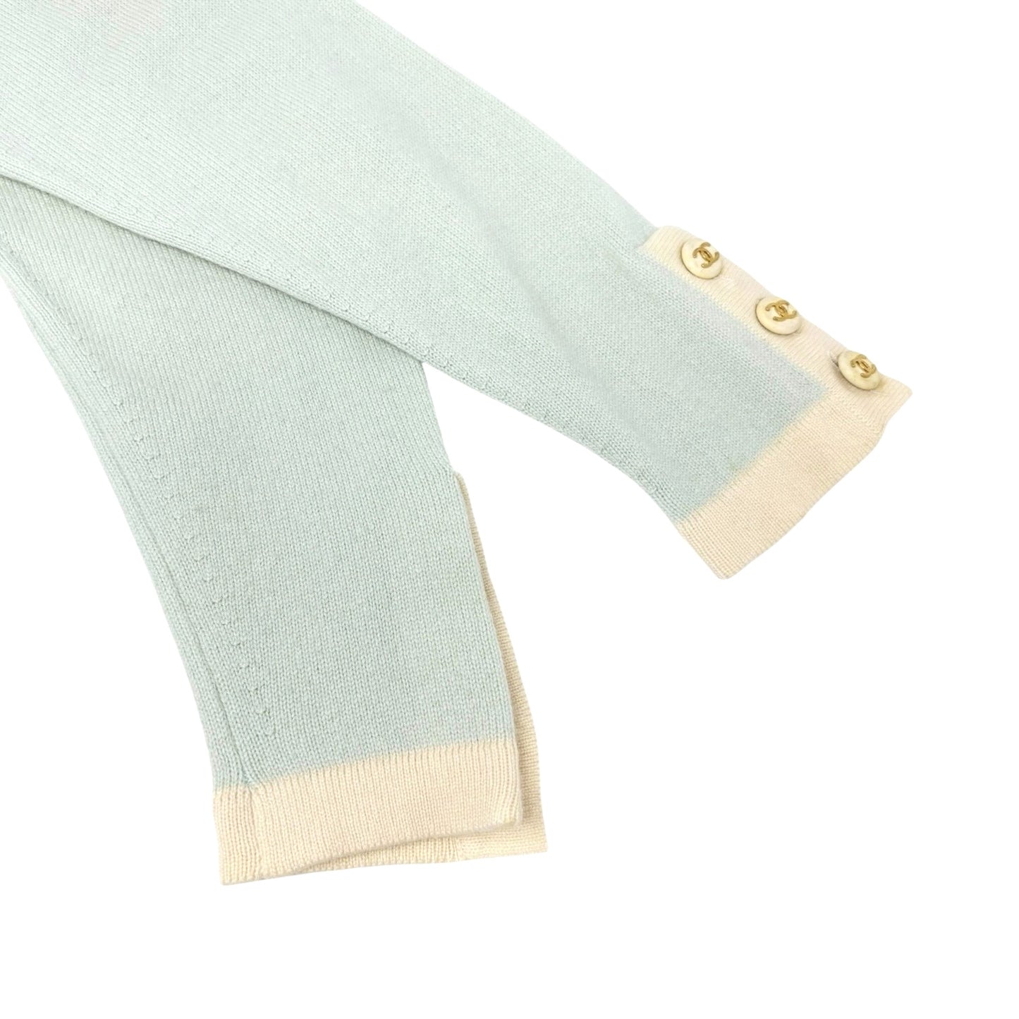 CHANEL Vintage 94C CC Button Trimmed Cashmere Cardigan Knit Top #40 Mint Green