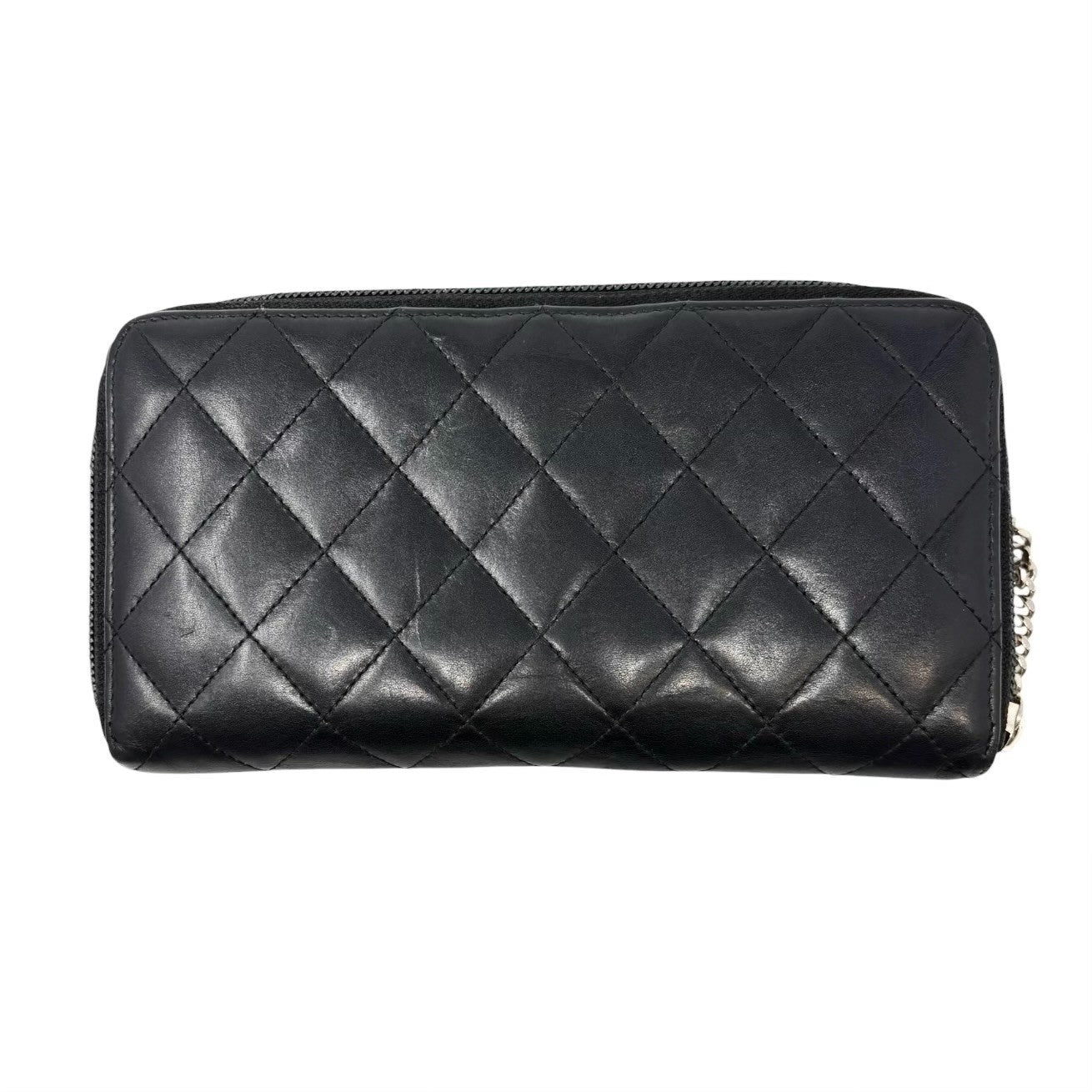 CHANEL Vintage Cambon Line CC Logo Quilted Wallet Black Pink Leather 901969
