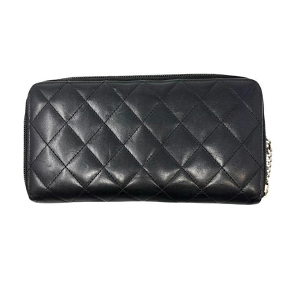 CHANEL Vintage Cambon Line CC Logo Quilted Wallet Black Pink Leather 901969