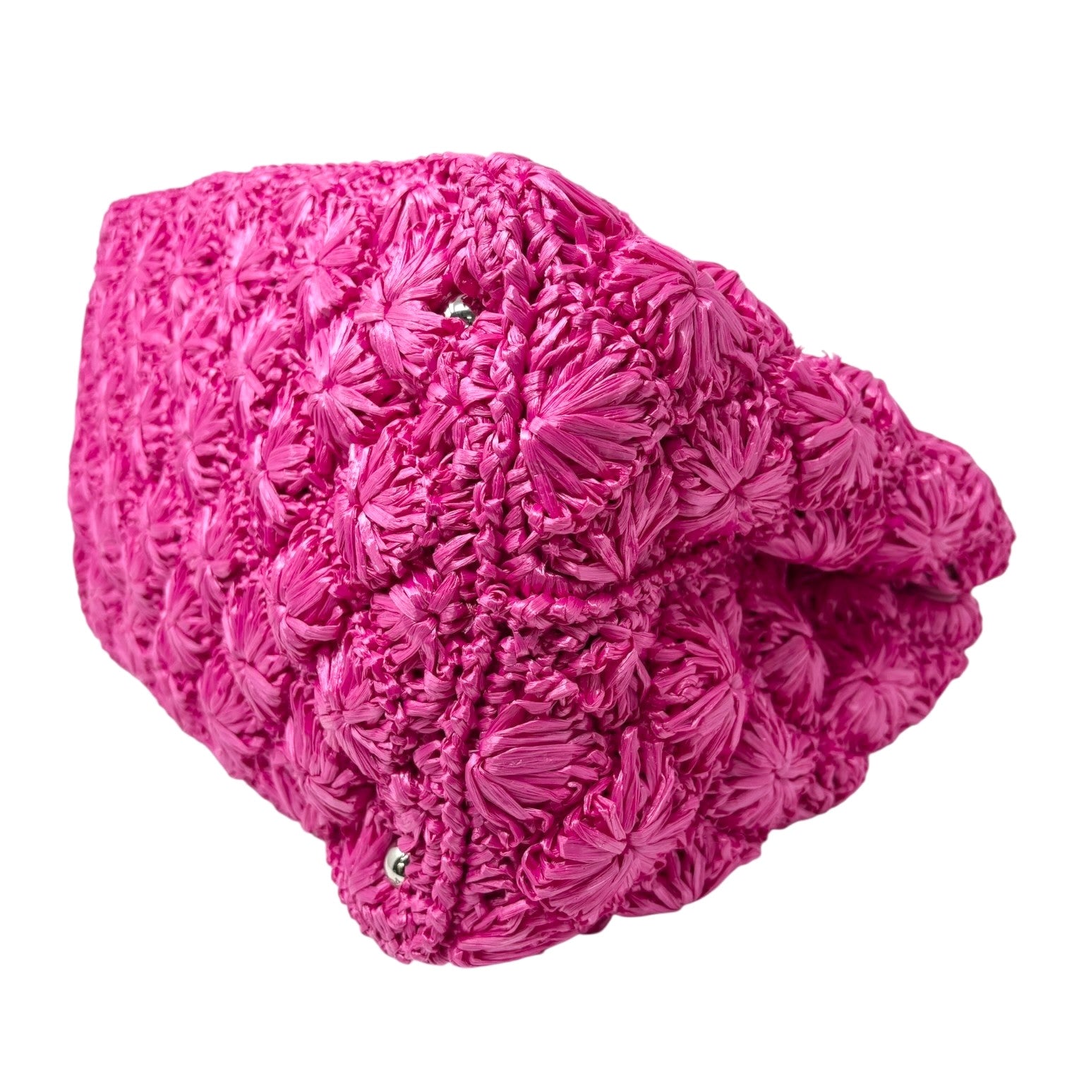 PRADA Vintage Triangle Logo Canapa Tote Bag Handbag Pink Raffia