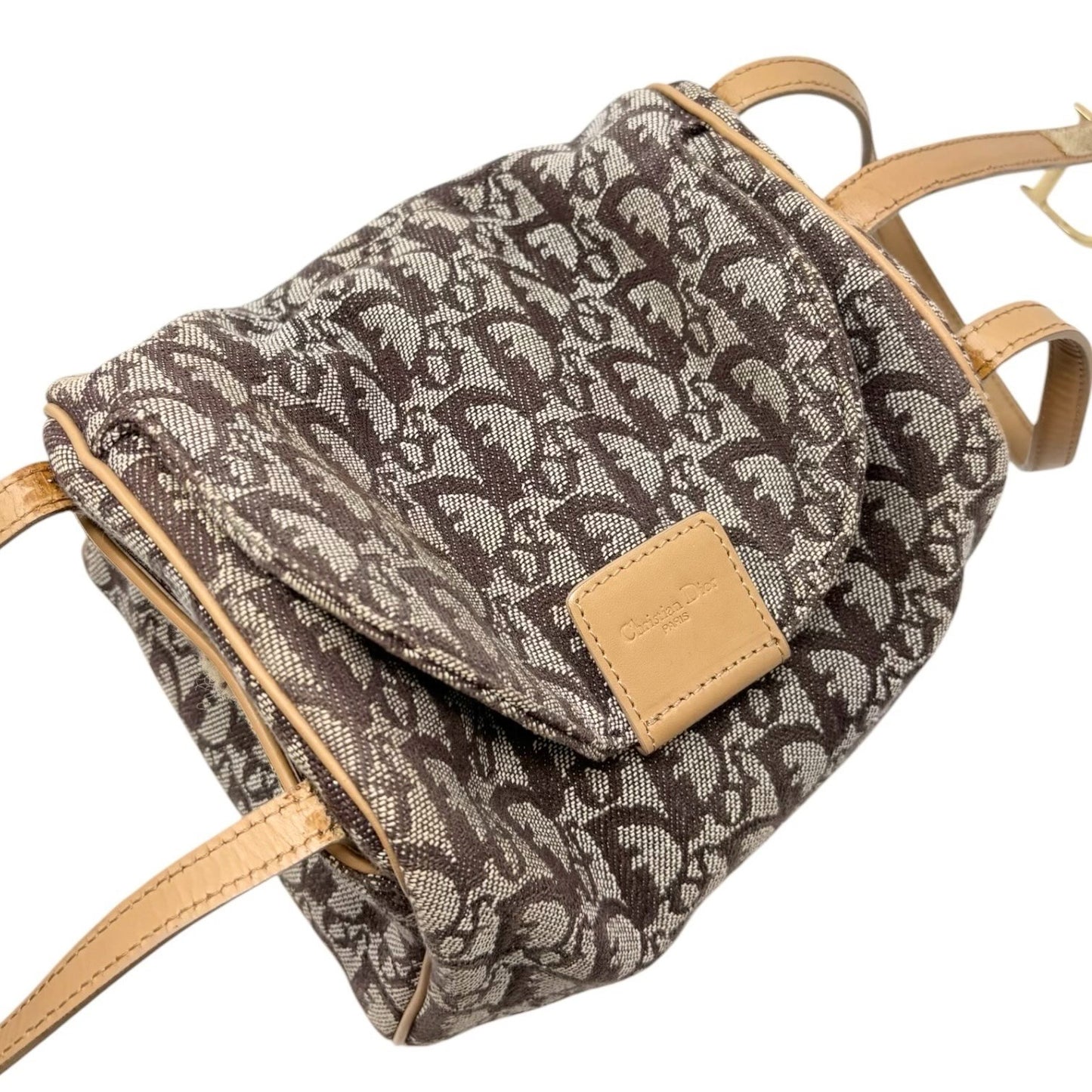 Christian Dior Vintage 2001 Trotter Monogram Mini D Charm Bag Handbag Beige