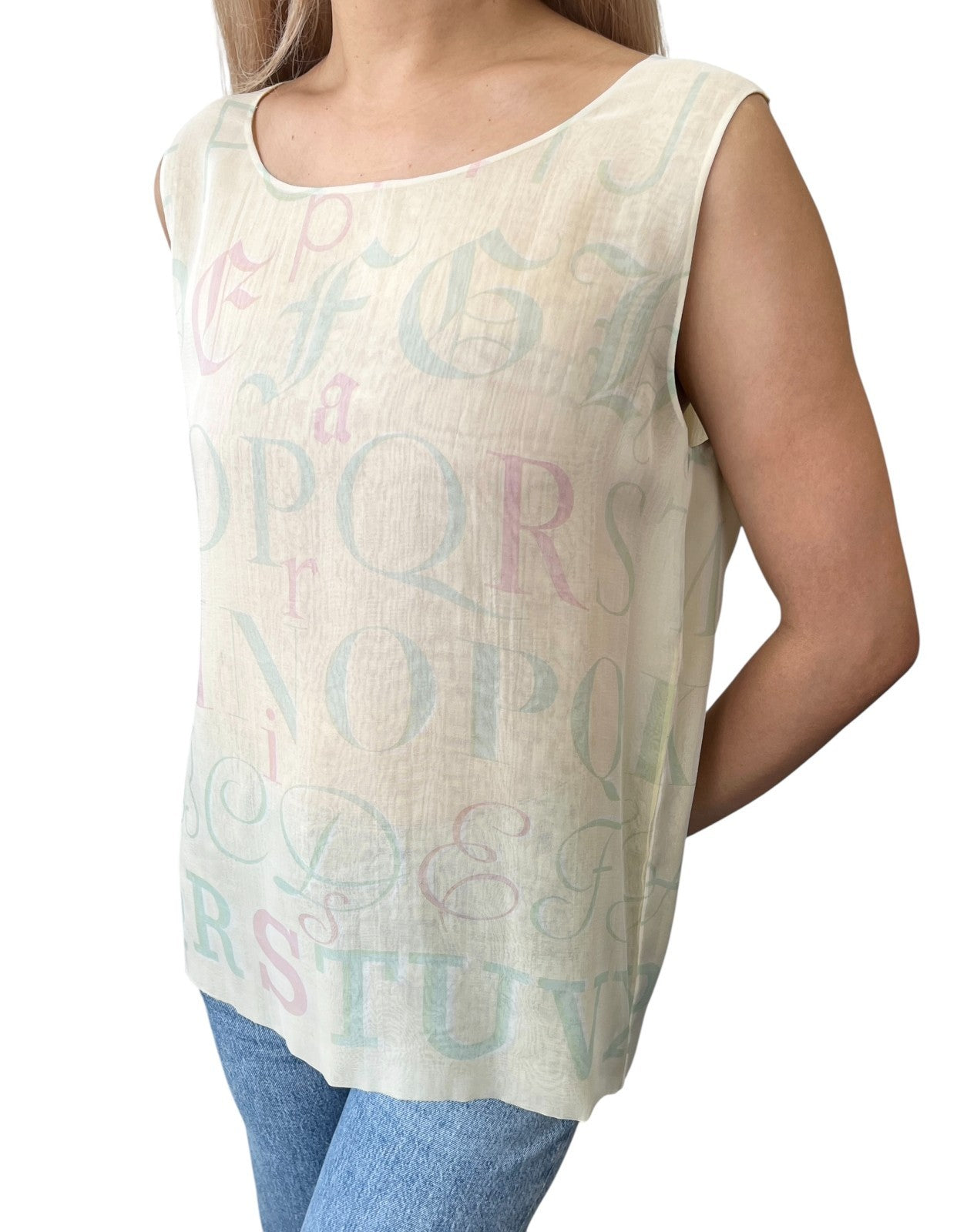 HERMES Vintage Logo Ensemble Set Shirt Sleeveless See-though #38 Yellow Silk