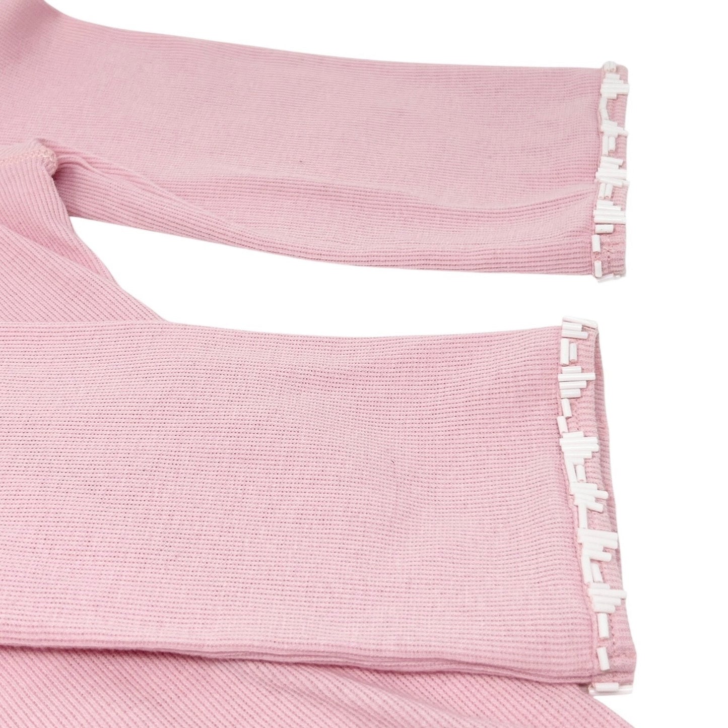 LOUIS VUITTON Vintage LV Logo 3/4 Sleeve Top #M Pink White Cotton Beads