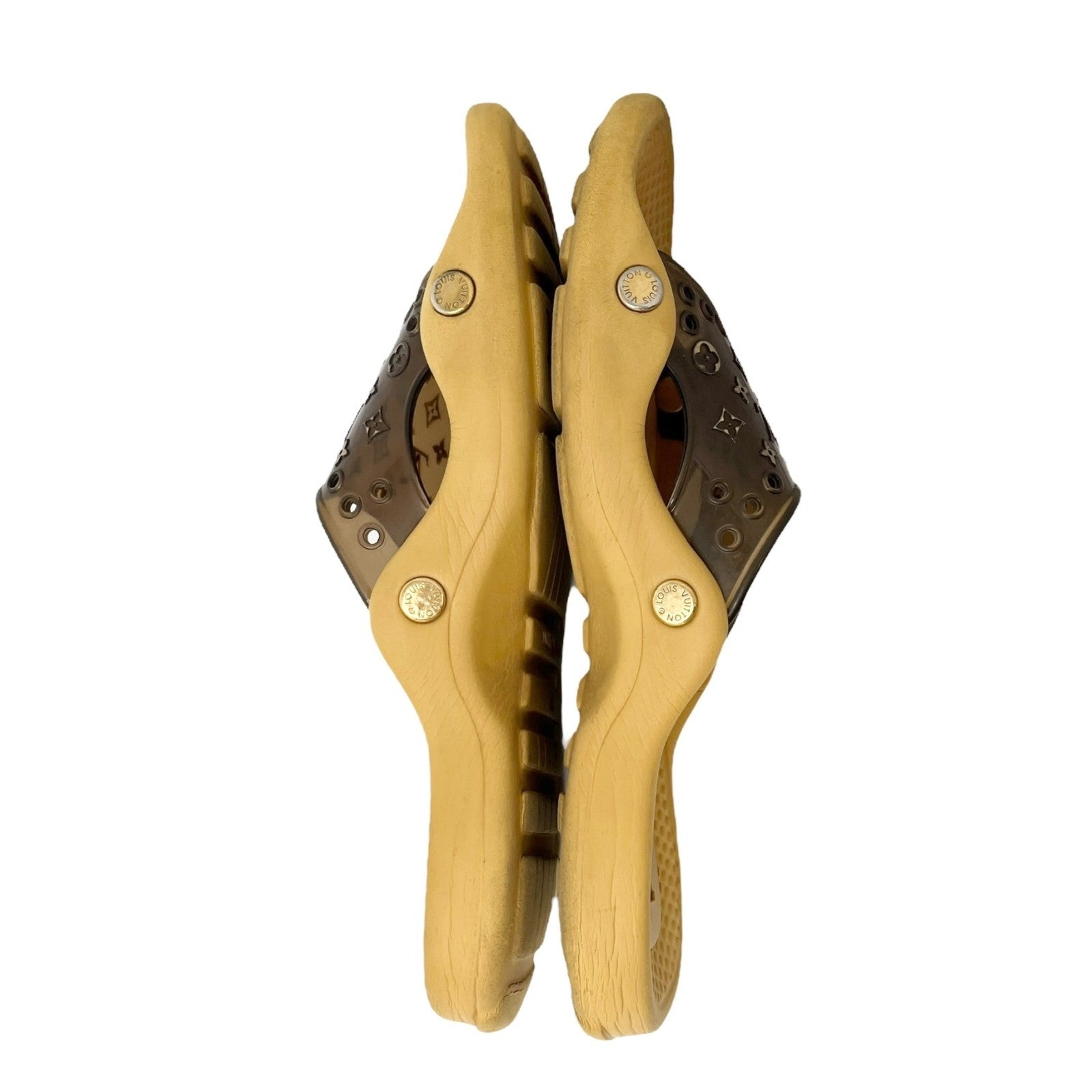 LOUIS VUITTON Vintage LV Monogram Logo Slide Sandals #36-37 Brown Beige Rubber