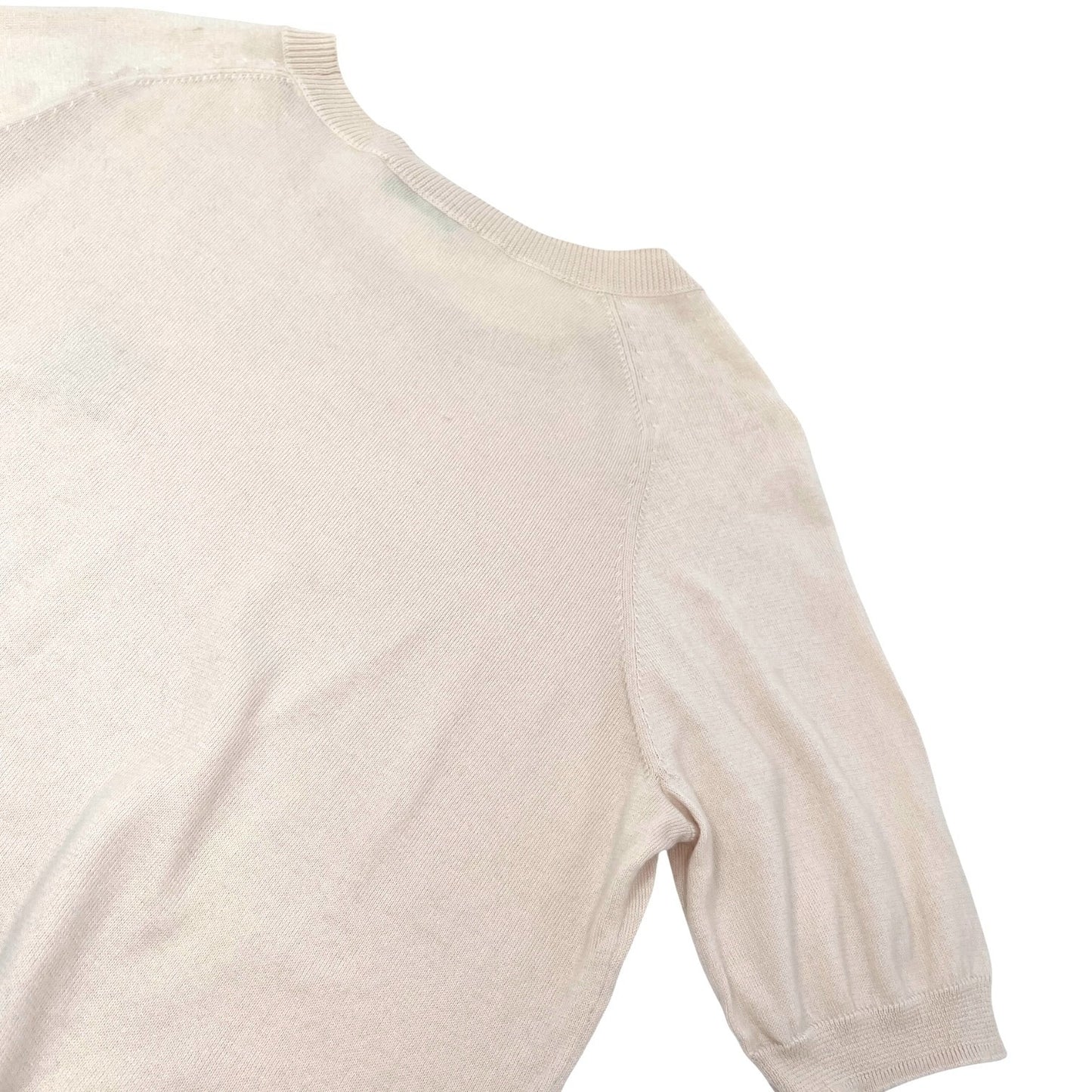 CELINE Vintage Macadam Logo Knit T-shirt Top Pink Beige Cotton 106955