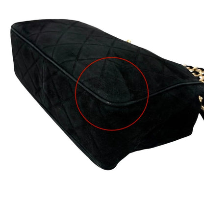 CHANEL Vintage CC Logo Quilted Chain Shoulder Bag Black Gold Suede 901890