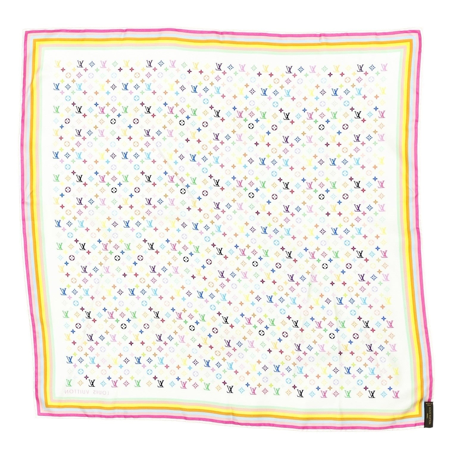 LOUIS VUITTON Vintage LV Monogram Multicolor Scarf Wrap Top White Silk