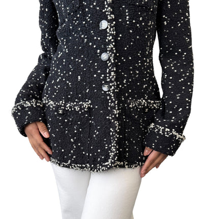 CHANEL Vintage 95A CC Logo Tweed Jacket Blazer #40 Black Wool Long Sleeve