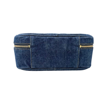 CHANEL Vintage CC Logo Denim 2way Vanity Shoulder Bag Blue Gold Handbag