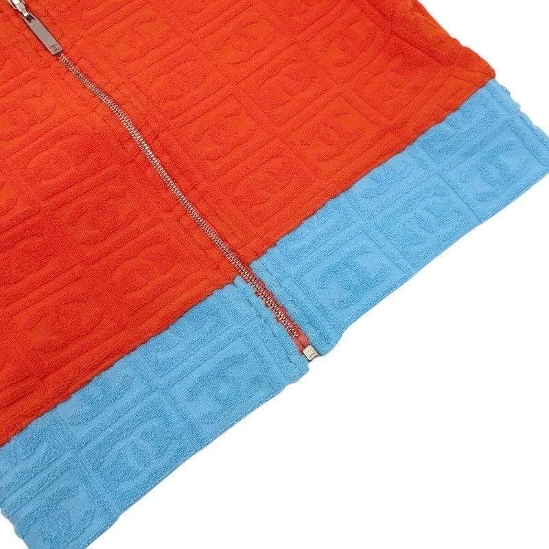 CHANEL Vintage 02S CC Logo Terry Cloth Cropped Zip Top #38 Orange Blue 902836