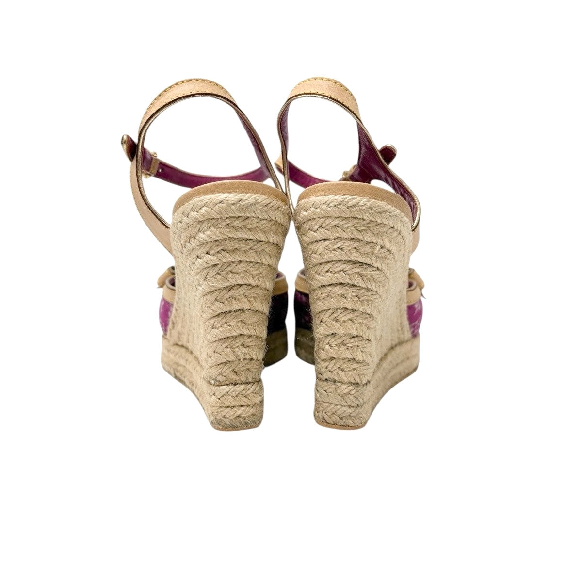 LOUIS VUITTON Vintage LV Logo Monogram Sandals #37.5 Pink Beige Canvas