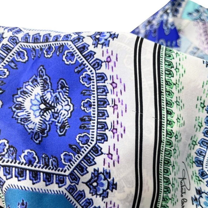 Roberto Cavalli Vintage Shirt Top #38 Rhinestone Button Blue Purple Silk RankAB
