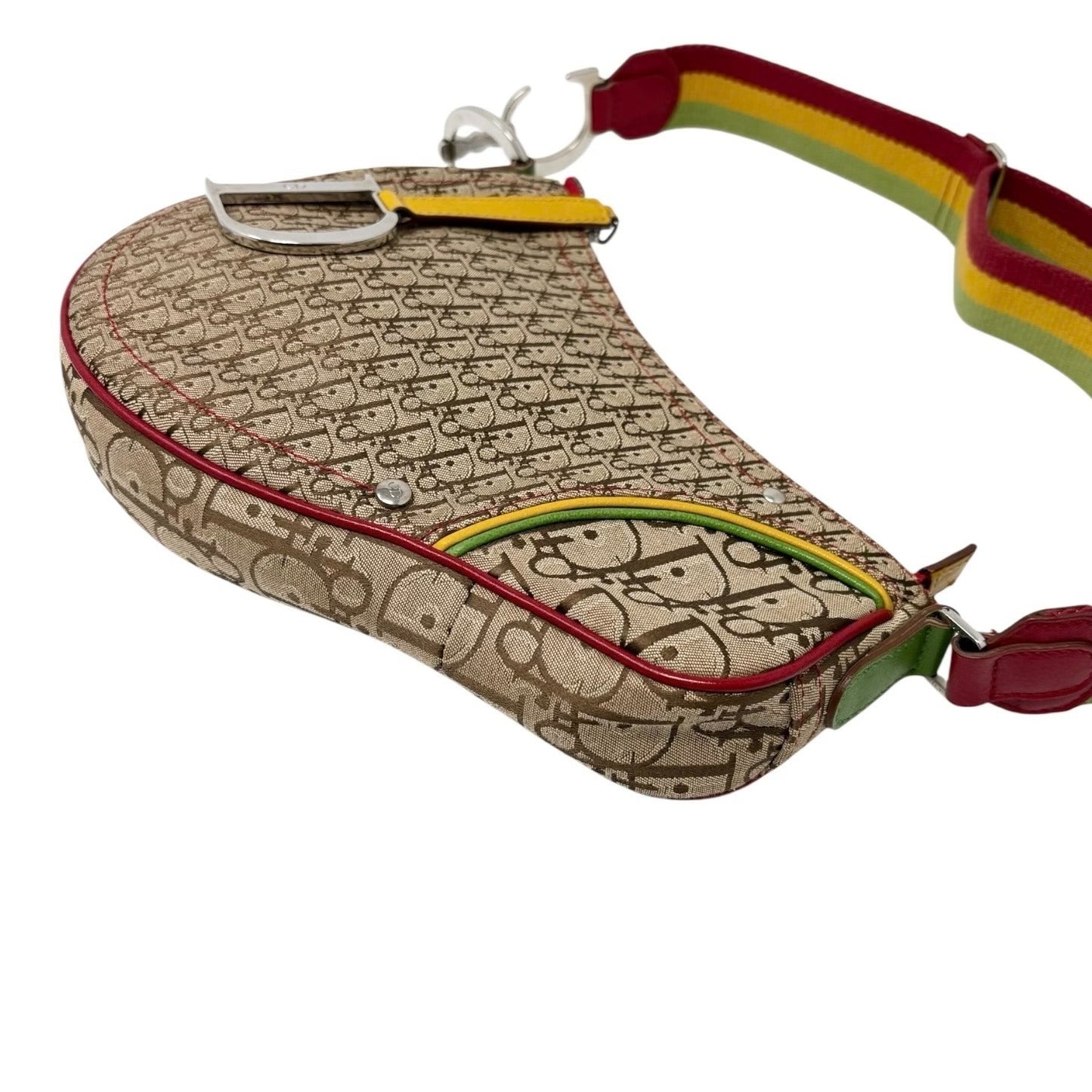 Christian Dior Vintage 2004 Trotter Monogram Logo Saddle Bag Rasta Brown