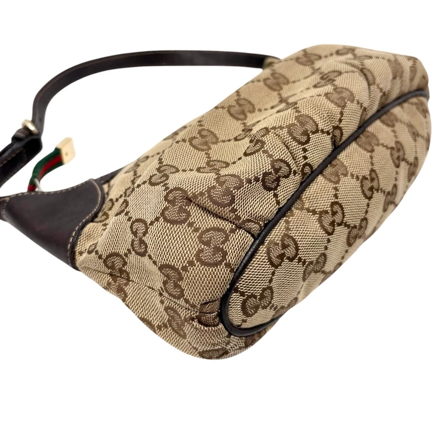 GUCCI Vintage GG Monogram Web Stripe Mini Shoulder Bag Pochette Beige 902417