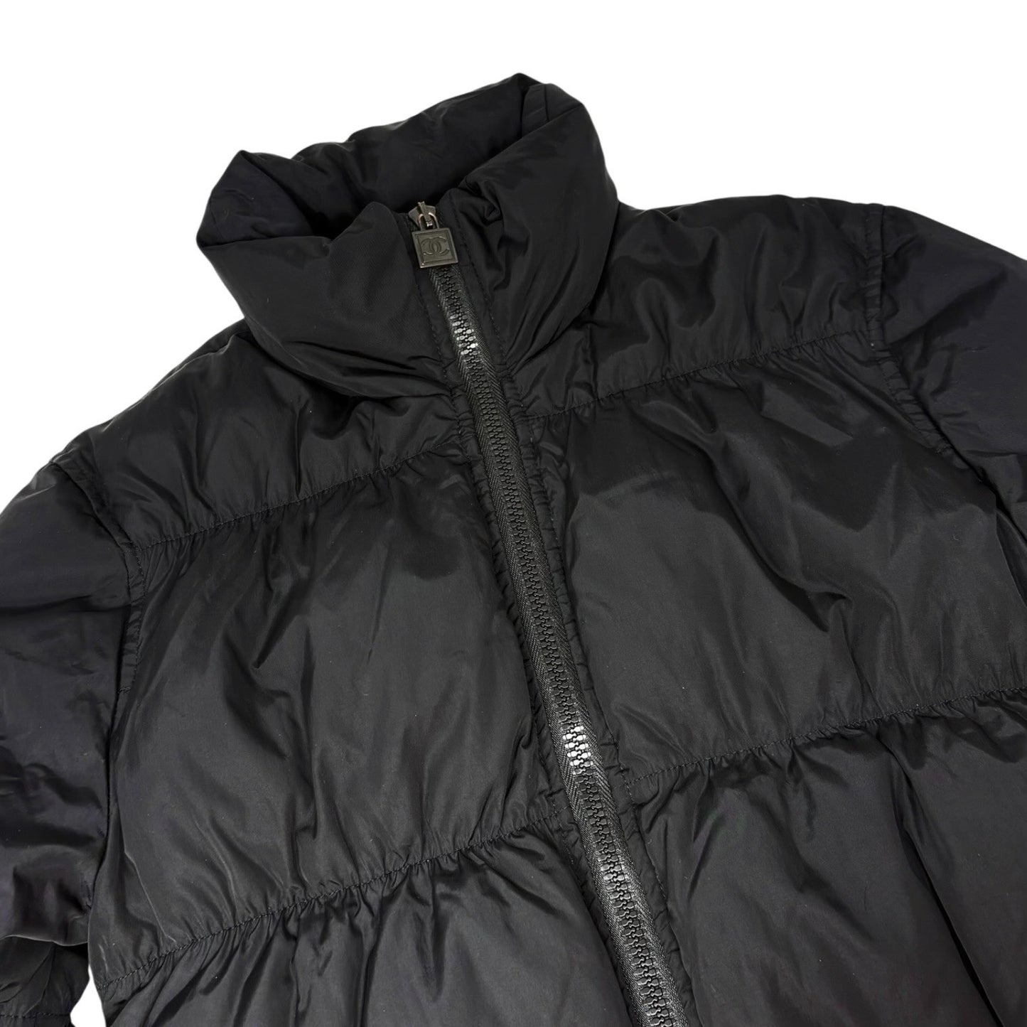 CHANEL Sport Vintage 07A Quilted Puffer Jacket Coat #38 Nylon Black White