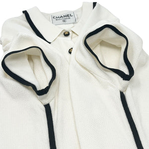 CHANEL Vintage 96C CC Logo Button Up Dress #38 Polo White Black Gold Cotton