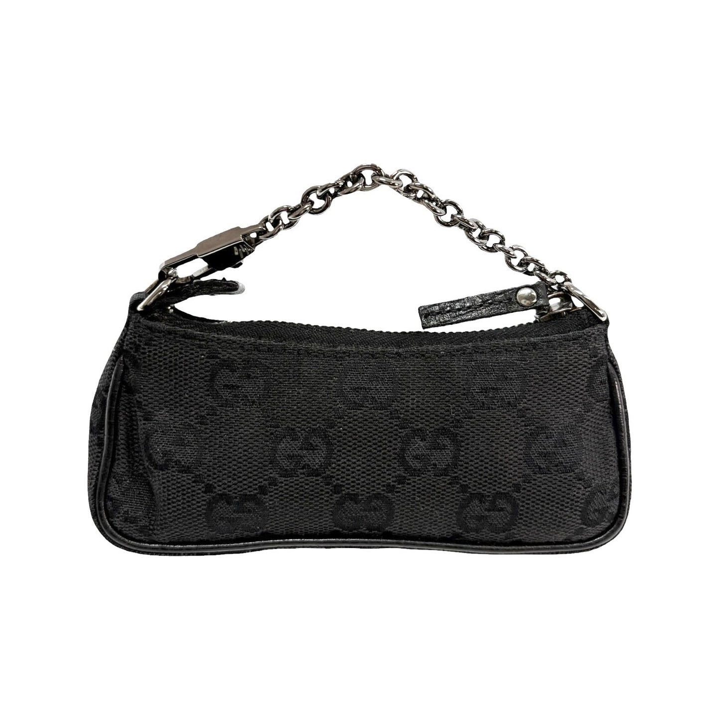 GUCCI Vintage GG Monogram Horsebit Micro Pouch Coin Purse Black Silver 902090