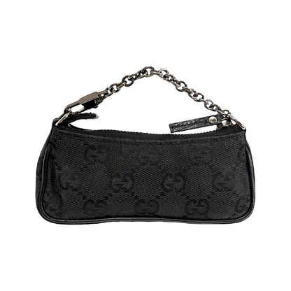 GUCCI Vintage GG Monogram Horsebit Micro Pouch Coin Purse Black Silver 902090