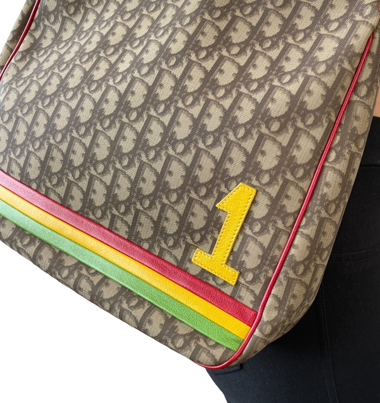 Christian Dior Vintage Rasta Trotter Monogram Crossbody Bag Beige PVC No