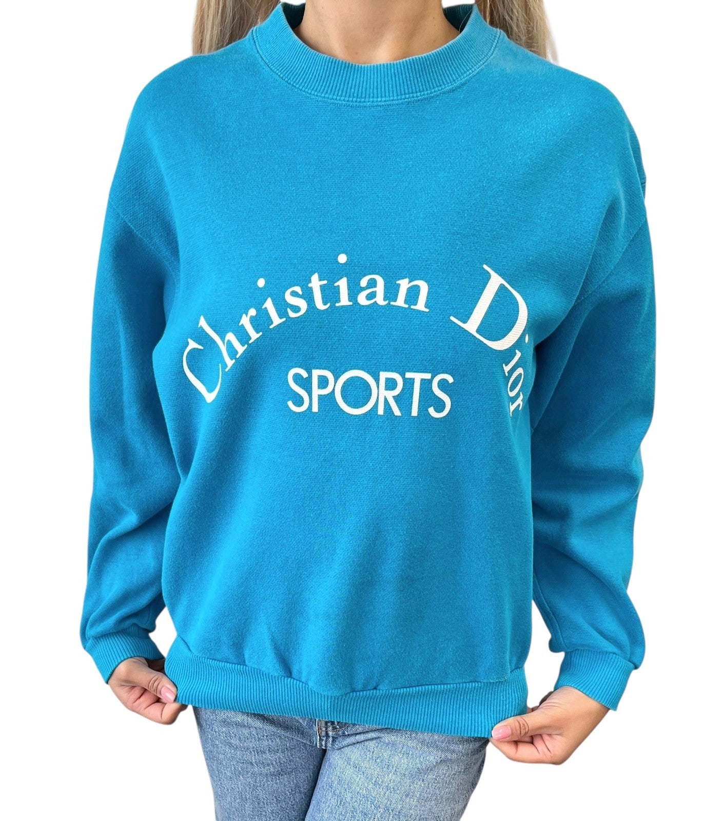 Christian Dior Sports Vintage Logo Sweatshirt Top #M Blue White Cotton