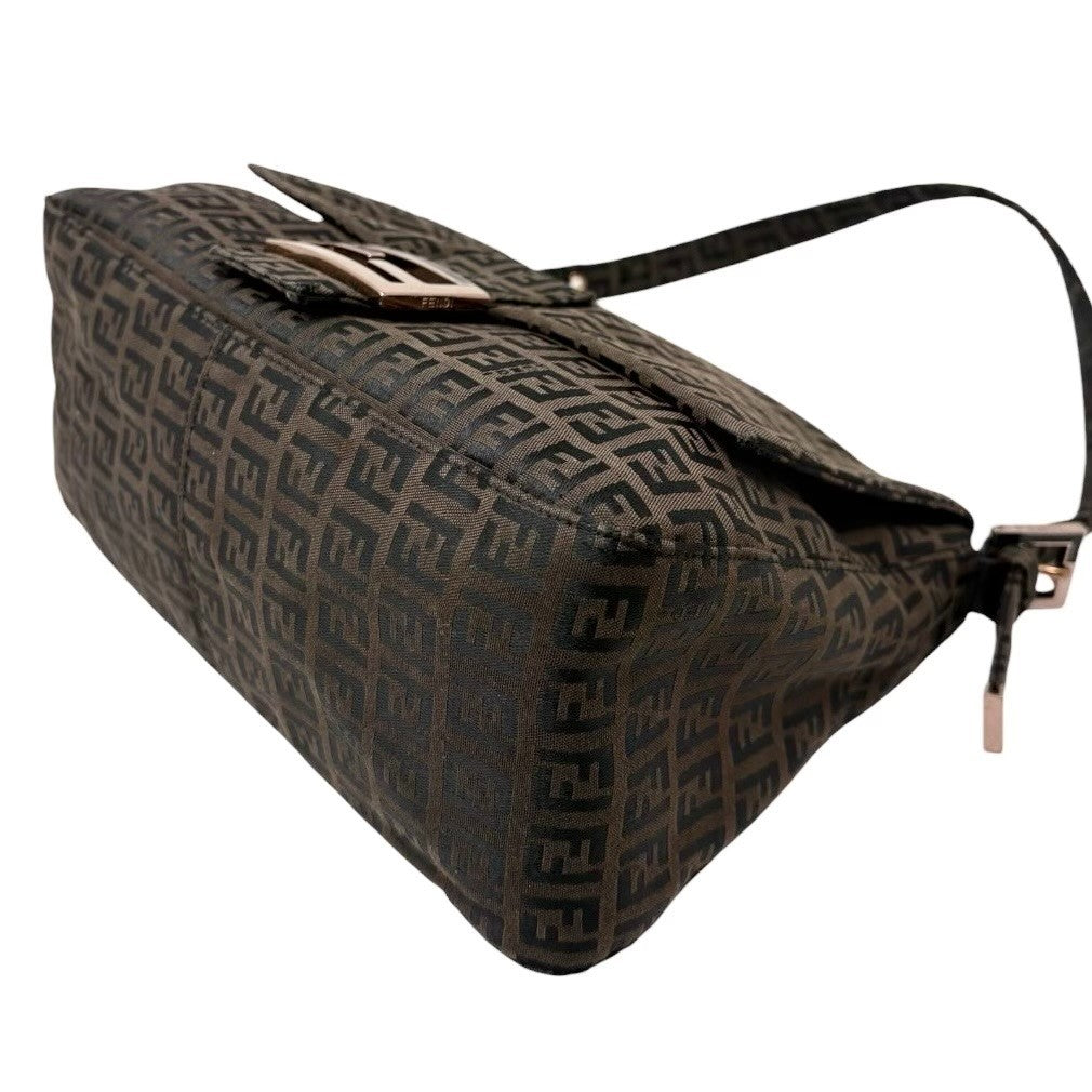 FENDI Vintage FF Logo Zucchino Mamma Baguette Shoulder Bag Brown 901885