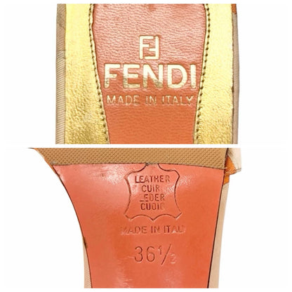 FENDI Vintage FF Logo Psychedelic Print Silk Sandals Heels #36.5 Orange 902028
