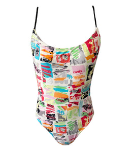 CHANEL Vintage CC Mark Swimsuit Bodysuit One Piece #38 Nylon Multicolor RankAB