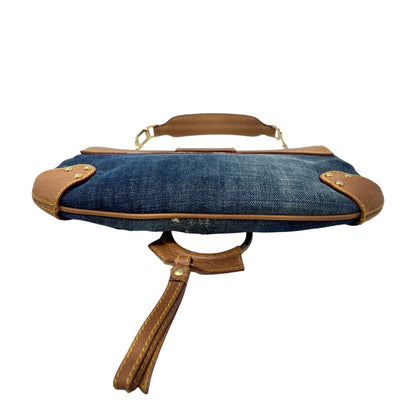 DOLCE&GABBANA Vintage Flap D-Ring Denim Shoulder Bag Blue Brown Denim 902059
