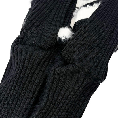 CHANEL Vintage 02A CC Logo Fur Knit Sweater Top #38 Black White Wool 901976