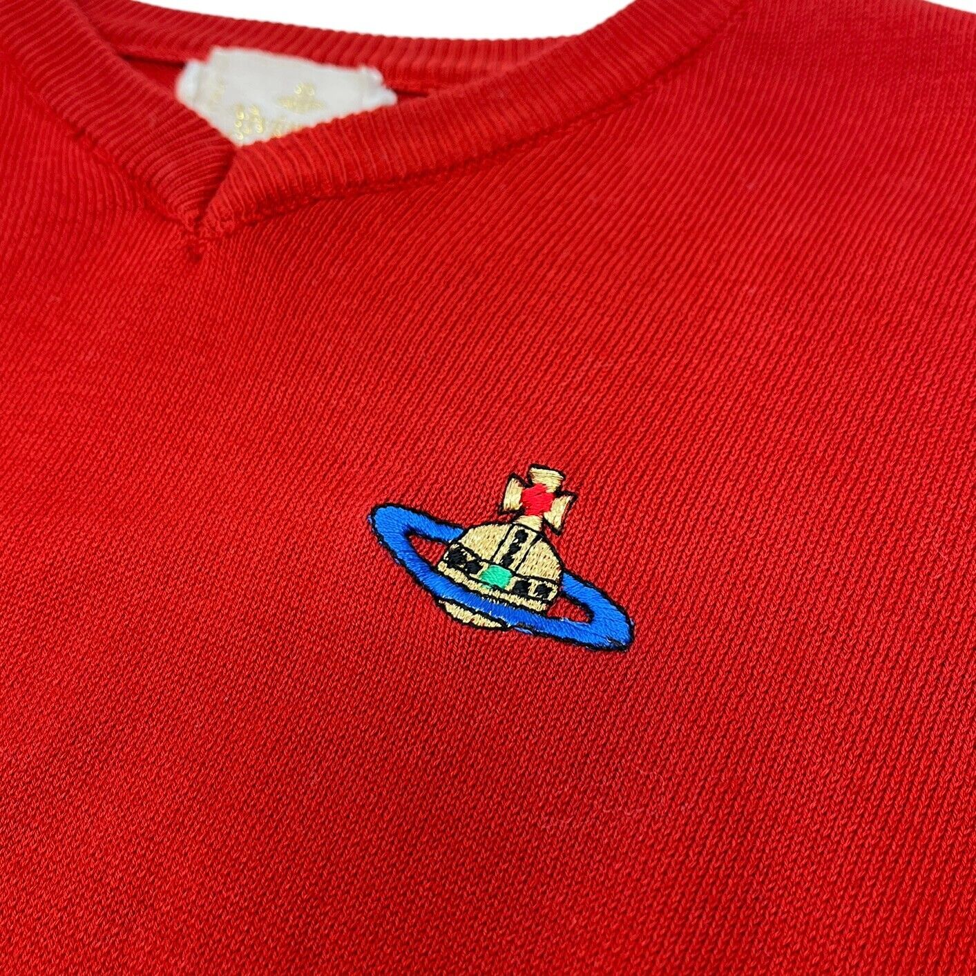 Vivienne Westwood Vintage Orb Logo Cropped Top #M V-neck Red Knit Cotton RankAB