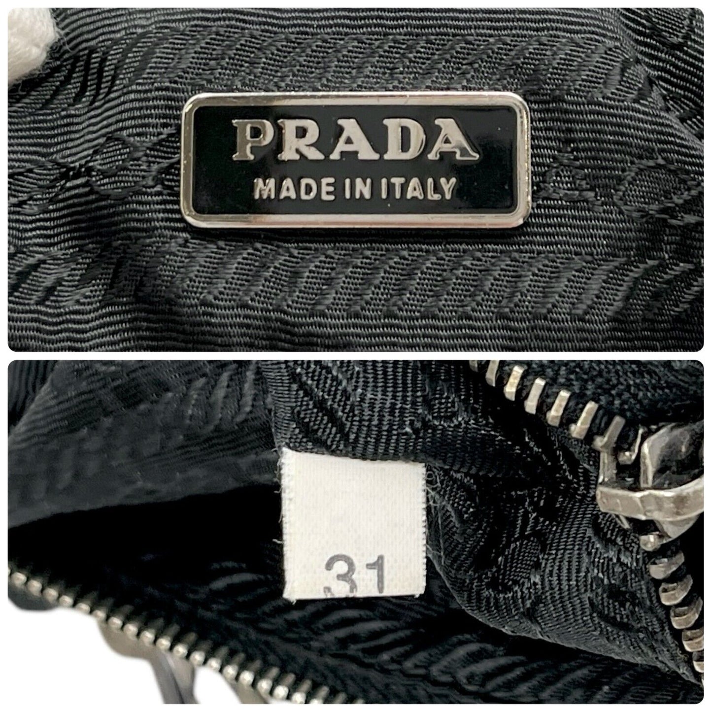 PRADA Vintage Logo Shoulder Bag Zip Padlock Black Silver Nylon Leather