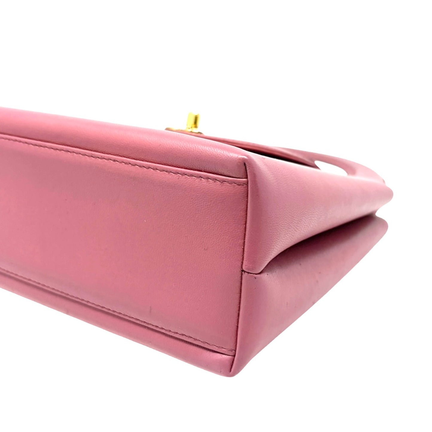 CHANEL Vintage CC Logo Turnlock Top Handle Flap Bag Pink Gold Leather Handbag