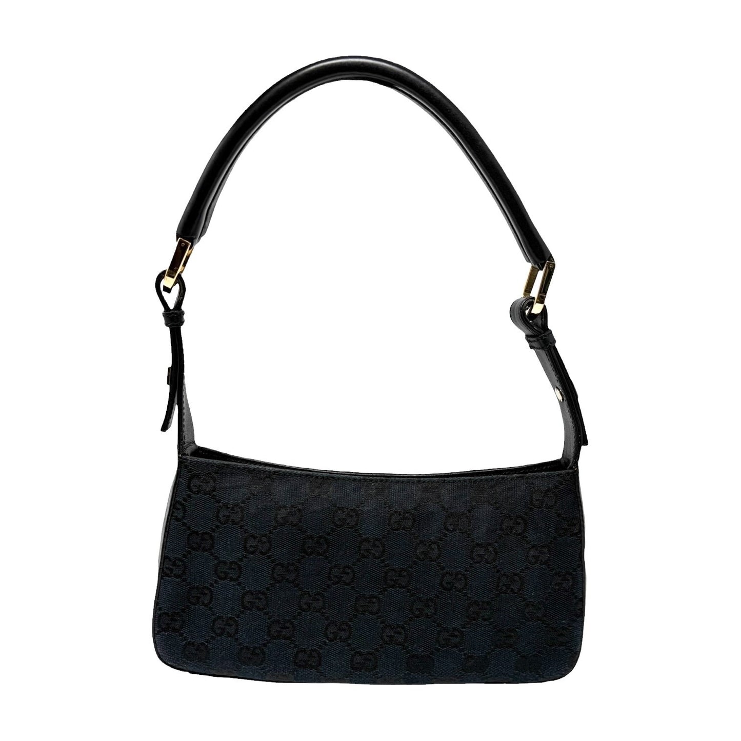 GUCCI Vintage GG Monogram Logo Canvas Pochette Mini Bag Dark Blue Gold Leather