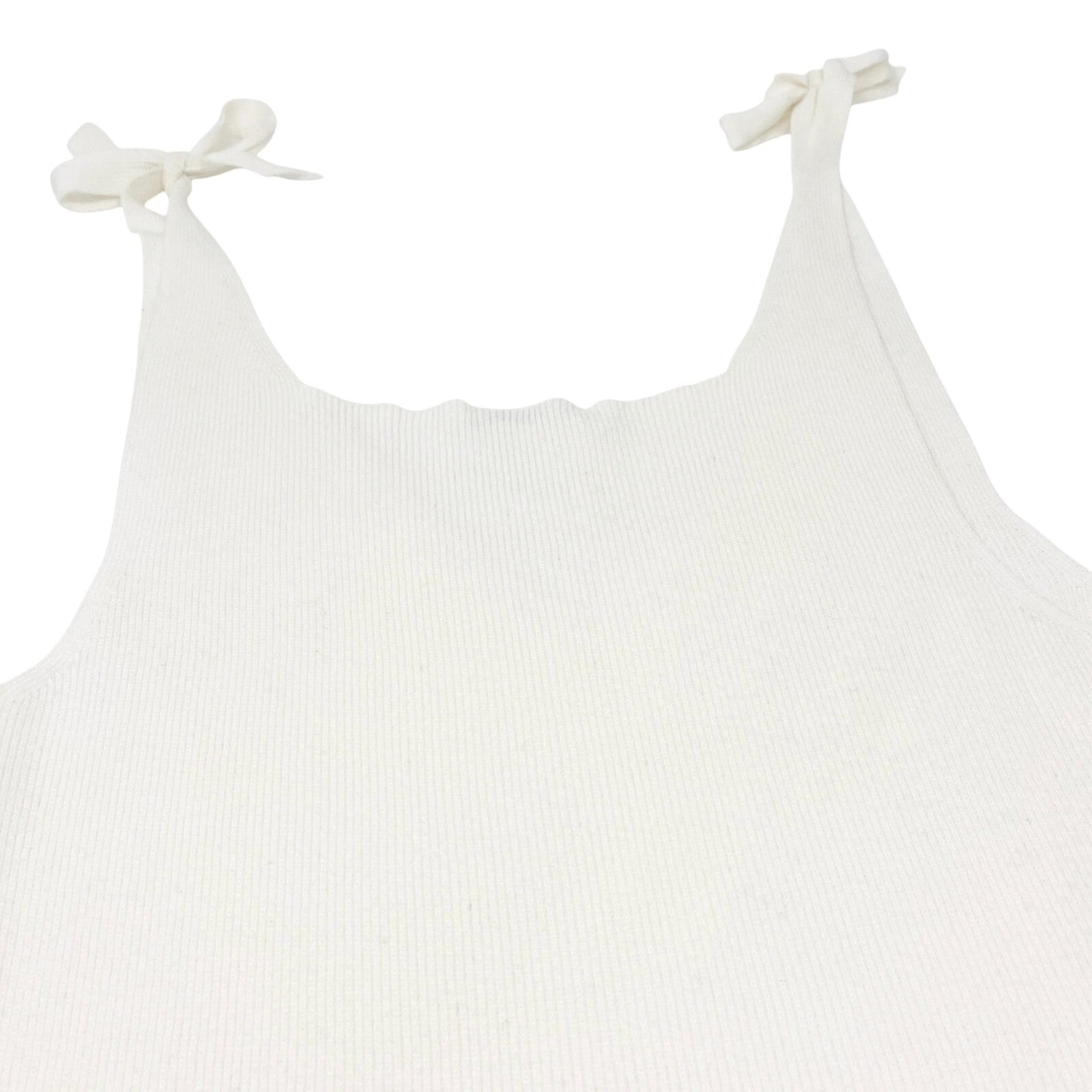 CHANEL Vintage 05P CC Logo Rib Knit Tank Top #38 V-neck Sleeveless White Cotton