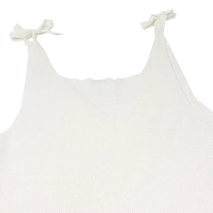 CHANEL Vintage 05P CC Logo Rib Knit Tank Top #38 V-neck Sleeveless White Cotton