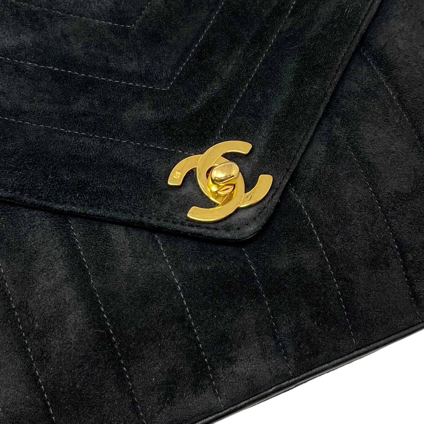 CHANEL Vintage CC Mark Logo Suede Crossbody Shoulder Bag Chain Black Gold