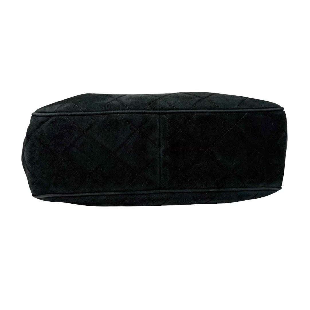 CHANEL Vintage CC Logo Quilted Chain Shoulder Bag Black Gold Suede 901890