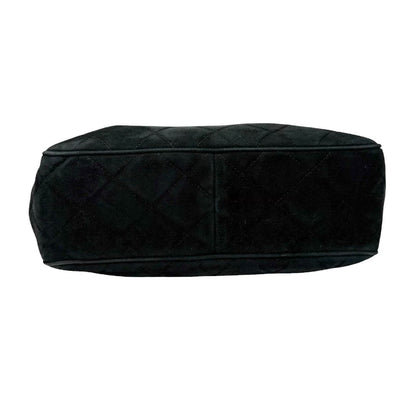 CHANEL Vintage CC Logo Quilted Chain Shoulder Bag Black Gold Suede 901890