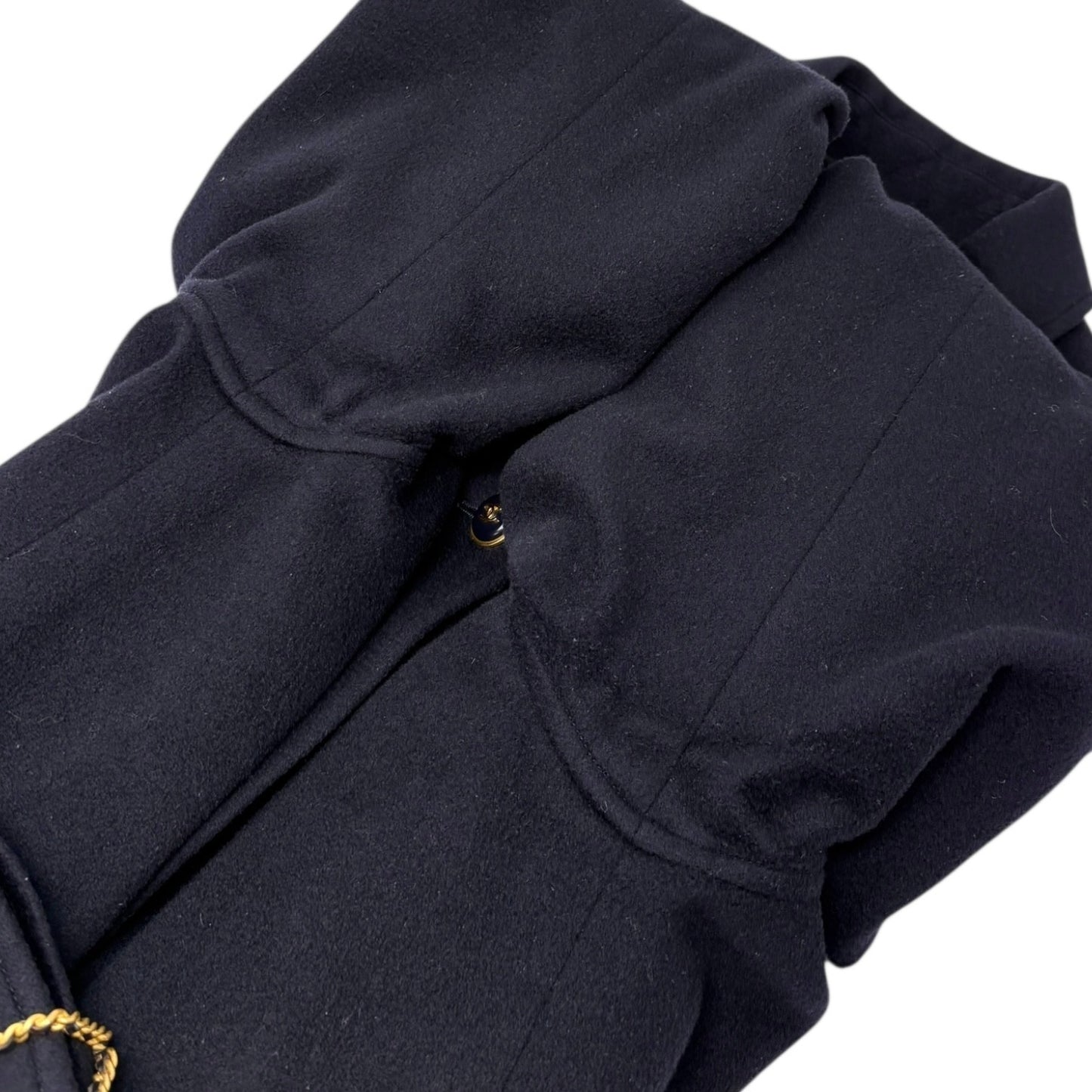 CHANEL Vintage 95A CC Button Cashmere Coat Jacket #40 Belt Dark Blue Gold